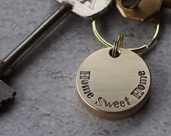 Personalised Medallion Key Ring, Chunky Round Key Chain, Customised Brass Circle, Handmade Key Fob, Name, Date, Message Key Fob