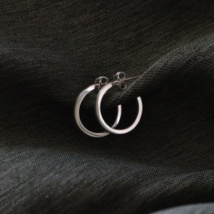 Everyday Hoop Earrings Sterling Silver, 925 Solid Silver Square Profile Half Hoops, Simple Earring Stack Hoops, Everyday Capsule Wardrobe