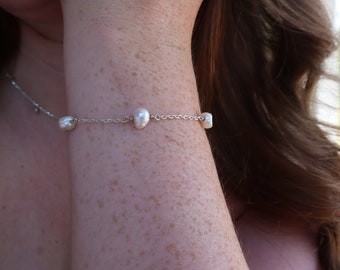 Pearl Bracelet, Natural Satellite Pearl Bracelet, Freshwater Pearl Beaded Bracelet, June Birthstone, Bridal Jewellery, Wedding Pearl