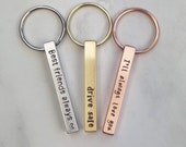 Personalised Keyring, Personalized Stamped Bar, Customised Handmade Silver Copper, Anniversary present, Thank you gift, Couples Keychain