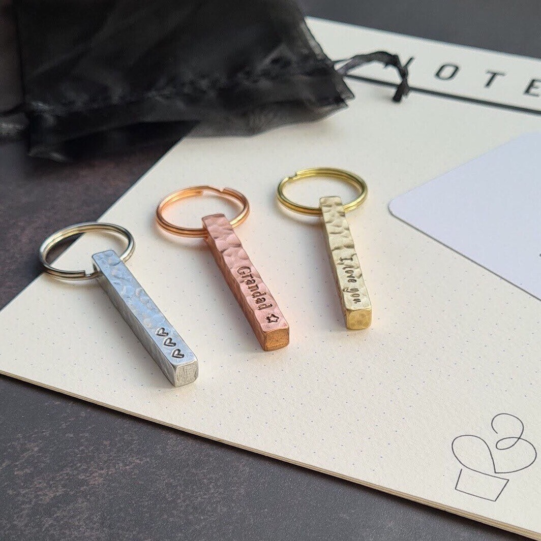 Key Ring Present Copper Bar Key Ring, Personalised Custom Key Ring, Square Bar Keyring ...
