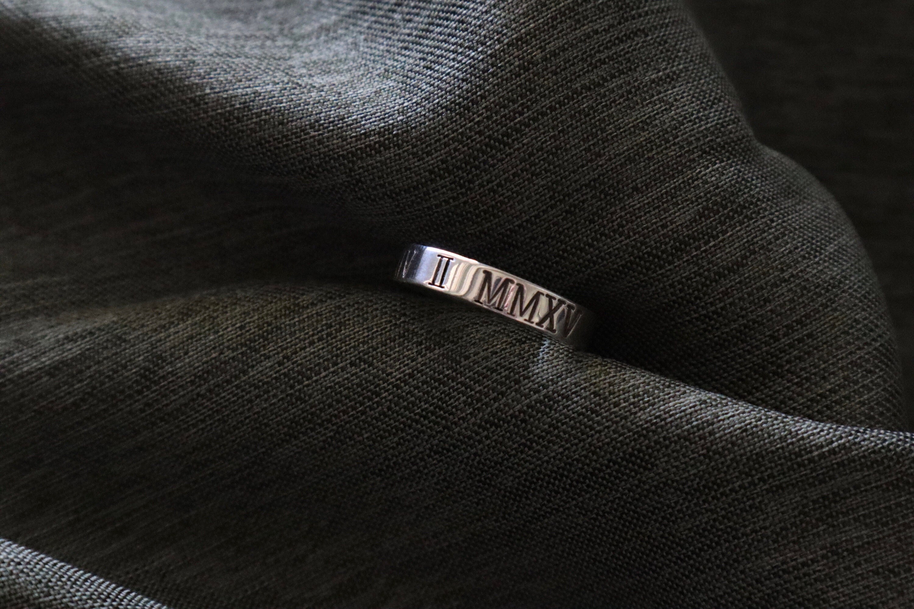 Roman Numeral Band Ring Sterling Silver, Date Birthday, Anniversary Ring, 925 Solid Silver, Thick Ring, Minimalist