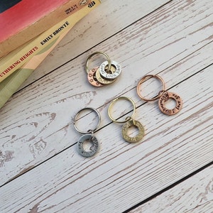Personalised Keyring, Personalized Stamped Washer, Customised Handmade Brass Anniversary present, Thank you gift, Room Key, Car Keyfob Hoop
