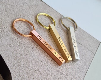 Personalised Stamped Bar Keyring, Handmade Mother's Day Boyfriend Girlfriend Anniversary present Thank you Gift Personalized Keychain