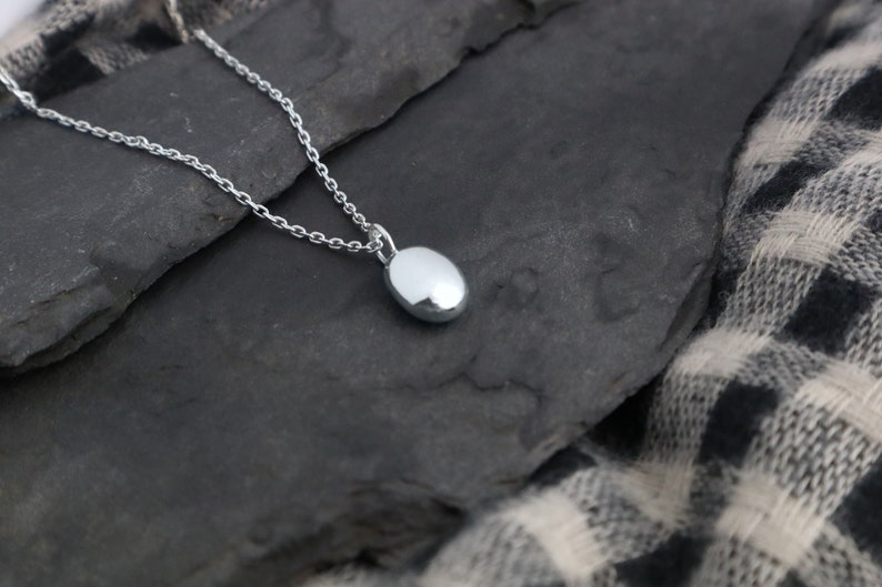 Recycled Silver Pebble Necklace Sterling Silver, 925 Organic Bean ...