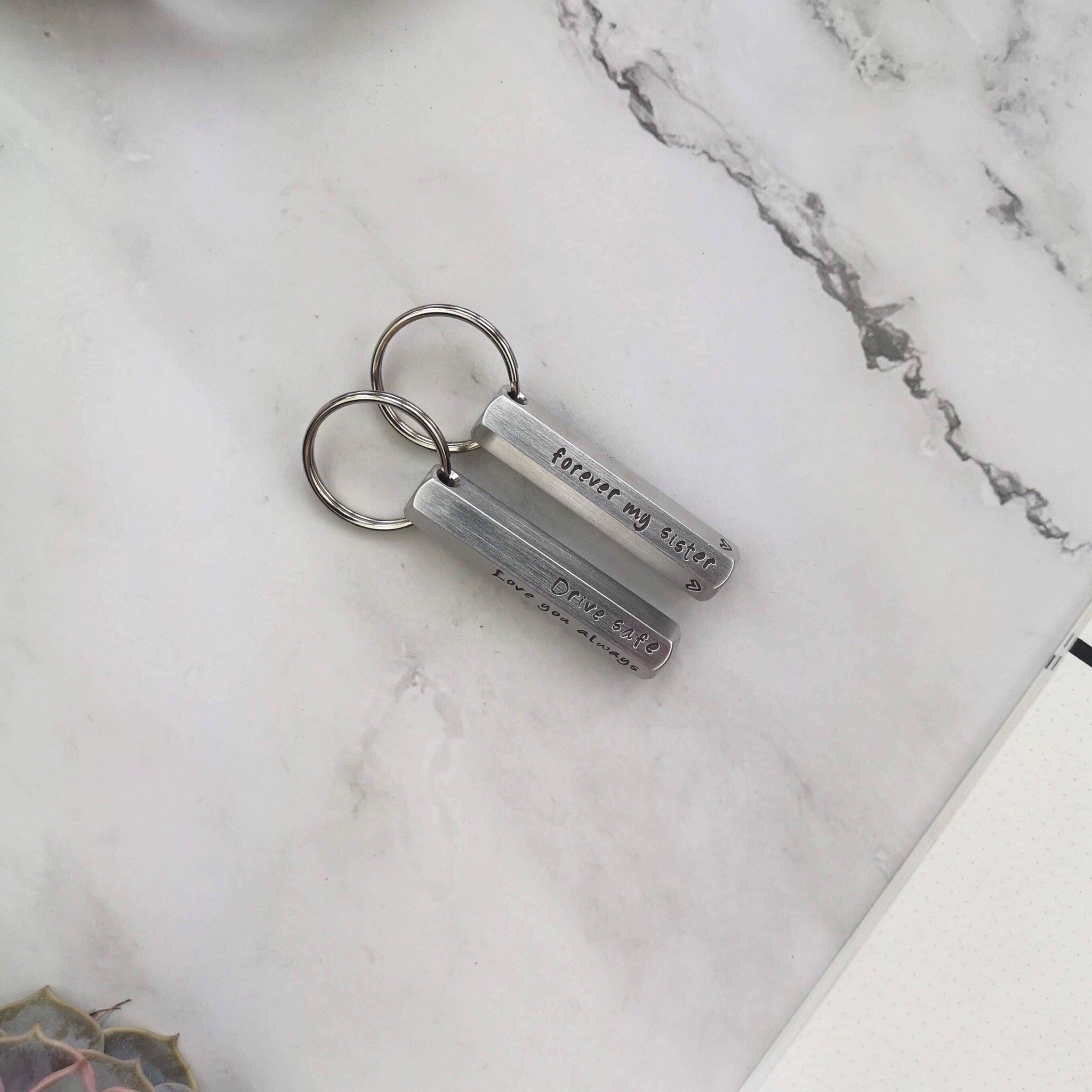 Geometric Key Ring Personalised Geometric Hexagonal Keyring, Customised Stamped Message ...