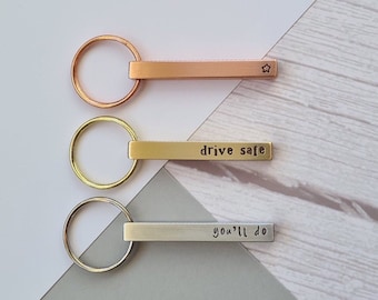 Personalised Keyring, Personalized Stamped Bar, Customised Handmade Silver Copper, Anniversary present, Thank you gift, Couples Keychain