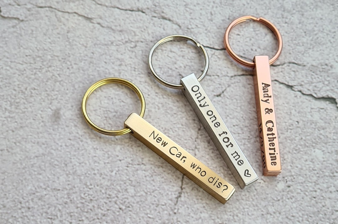 Personalised Metal Key Ring, Custom Name Date Initials Bar, Handmade ...
