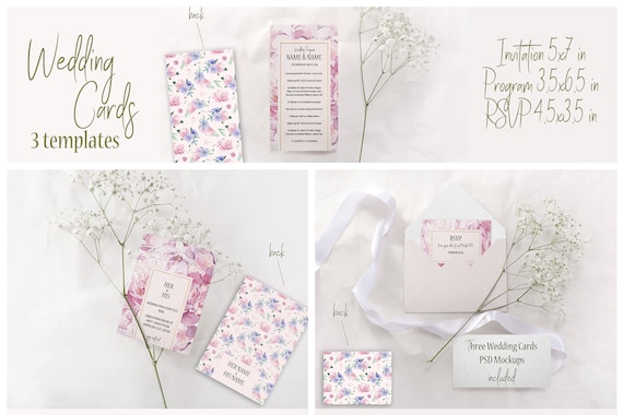 Download Wedding Invitation Template Download Rsvp Card Template Etsy PSD Mockup Templates