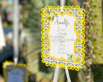 Cartellini per TABLEAU de marriage tema COSTIERA AMALFITANA, limoni, sorrento