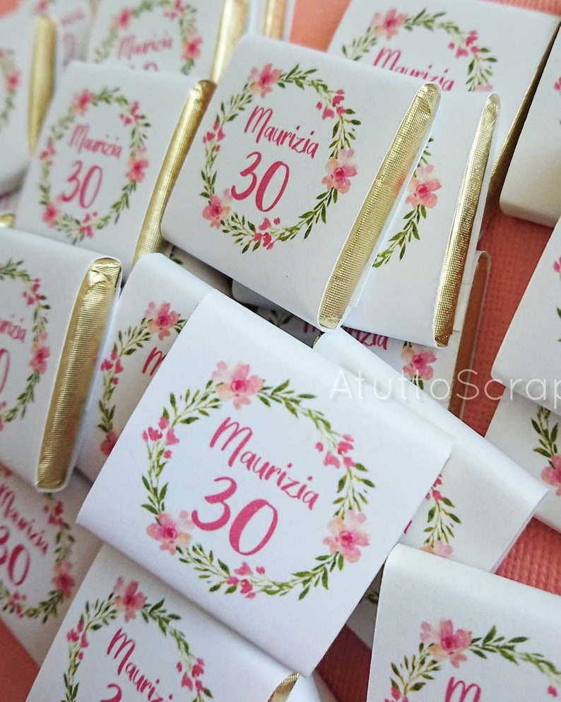 CIOCCOLATINI PERSONALIZZATI ROSA, tema floreale, 30 anni, compleanno immagine 2