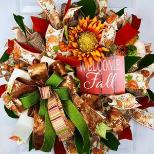Fall autumn large wreath with pumpkin, front door porch door hanger