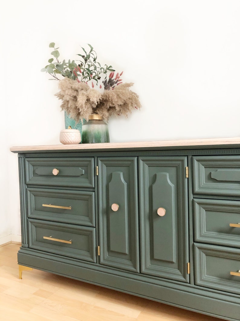 SOLD Deep Green American Credenza Sideboard Buffet Chest Etsy