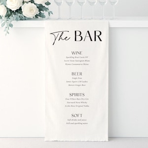 Personalised Fabric Bar Sign – Custom Linen Bar Sign – Satin Bar Sign  – Modern Wedding Decor