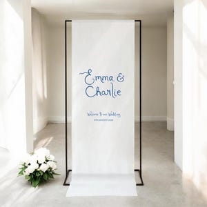 Personalised Fabric Wedding Welcome Sign – Custom Linen Banner – Boho Ceremony Signage – Modern Wedding Decor