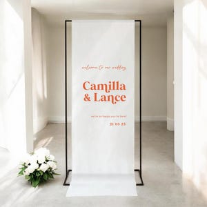 Personalised Fabric Wedding Welcome Sign – Custom Linen Banner – Boho Ceremony Signage – Modern Wedding Decor