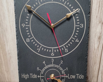 Laser engraved Time and tide Indoor SLATE WALL CLOCK 20cm x 30cm