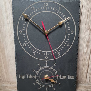 Laser engraved Time and tide Indoor SLATE WALL CLOCK 20cm x 30cm