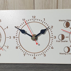 Laser engraved Time, Tide and Moon Phase Whiteboard MDF WALL CLOCK 28cm x 11cm