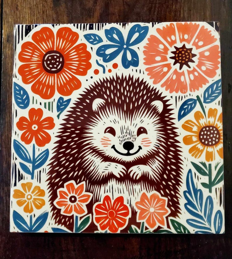 WILD Animals 20cm Ceramic Tile POT STAND Colourful Design With Cork ...