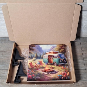 15cm Ceramic tile Holiday Colourful design Double COASTER or POT STAND trivet with cork backing Caravan campervan beach huts