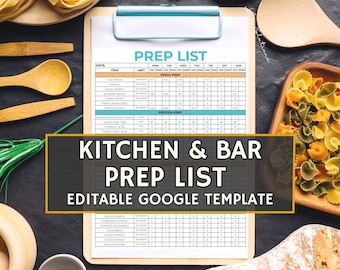 Prep & Par List Template, Food Prep List, Prep List Template, Editable Kitchen Template, Kitchen Par List, Edit Free with Google Sheets