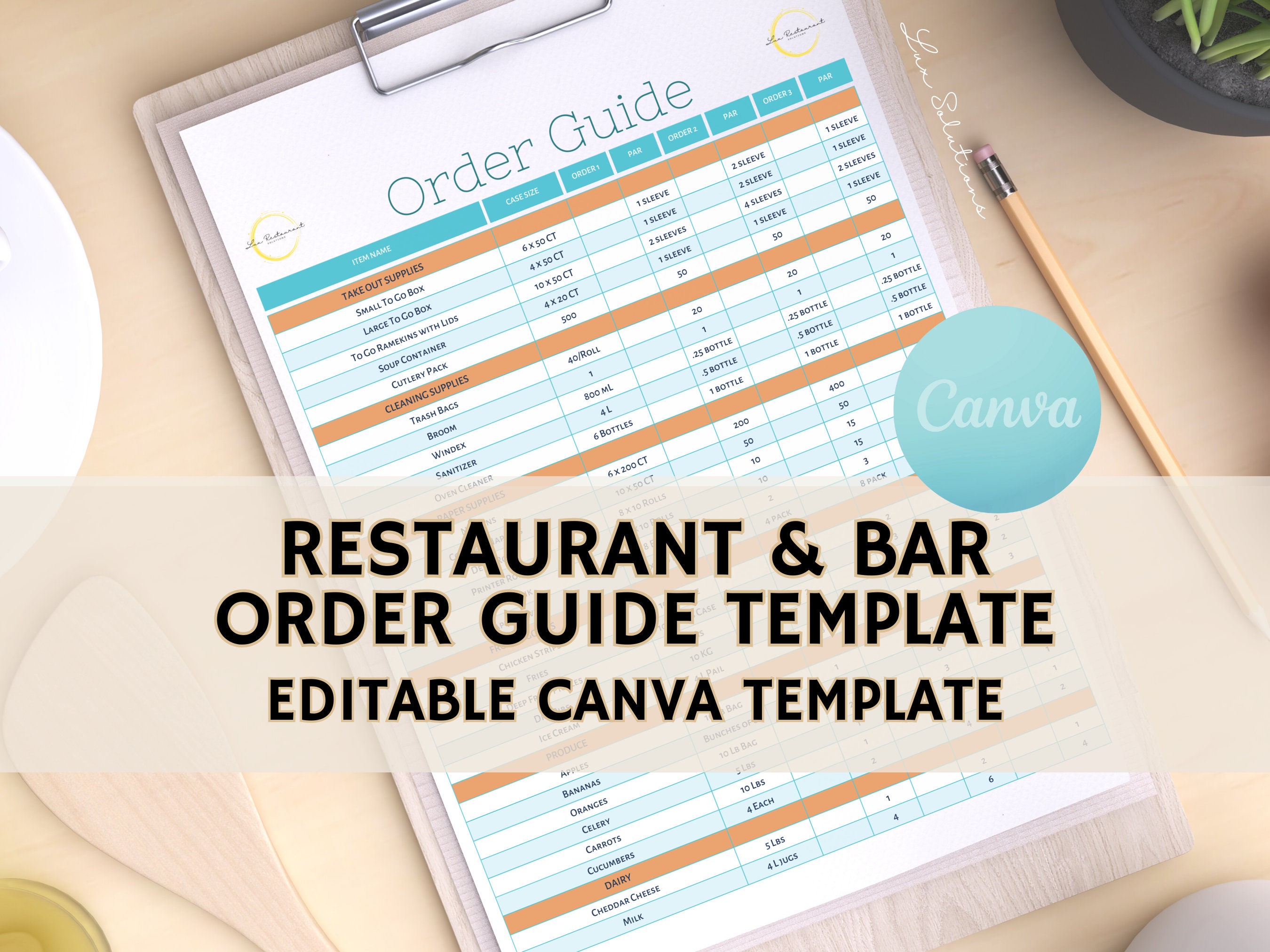Order Guide for Restaurants and Bars, Restaurant Par List, Ordering Sheet, Restaurant Order Form ...