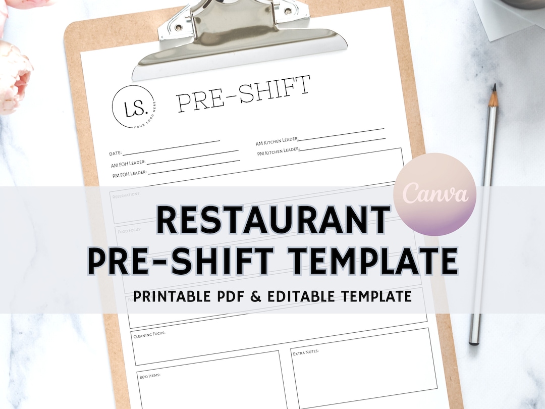Preshift for Restaurants, Editable Pre Shift Template, Restaurant Preshift for Restaurants, Editable Pre Shift Template, Restaurant