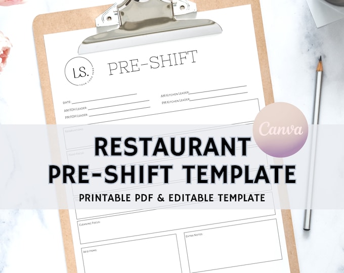 Large Daily Restaurant Roster, Printable FOH Daily Schedule, Service ...