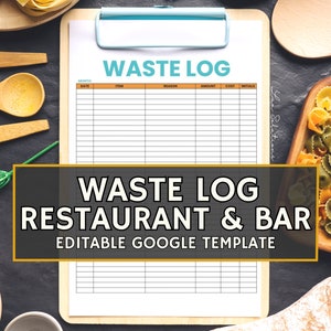 Editable Waste Log for Restaurants & Bars, Food Cost Management, Restaurant Cost Control, Edit with Google Sheets, 13 Themed Templates