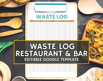 Bearbeitbares Waste Log für Restaurants & Bars, Lebensmittelkostenmanagement, Restaurantkostenkontrolle, Bearbeiten mit Google Sheets, 13 thematische Vorlagen