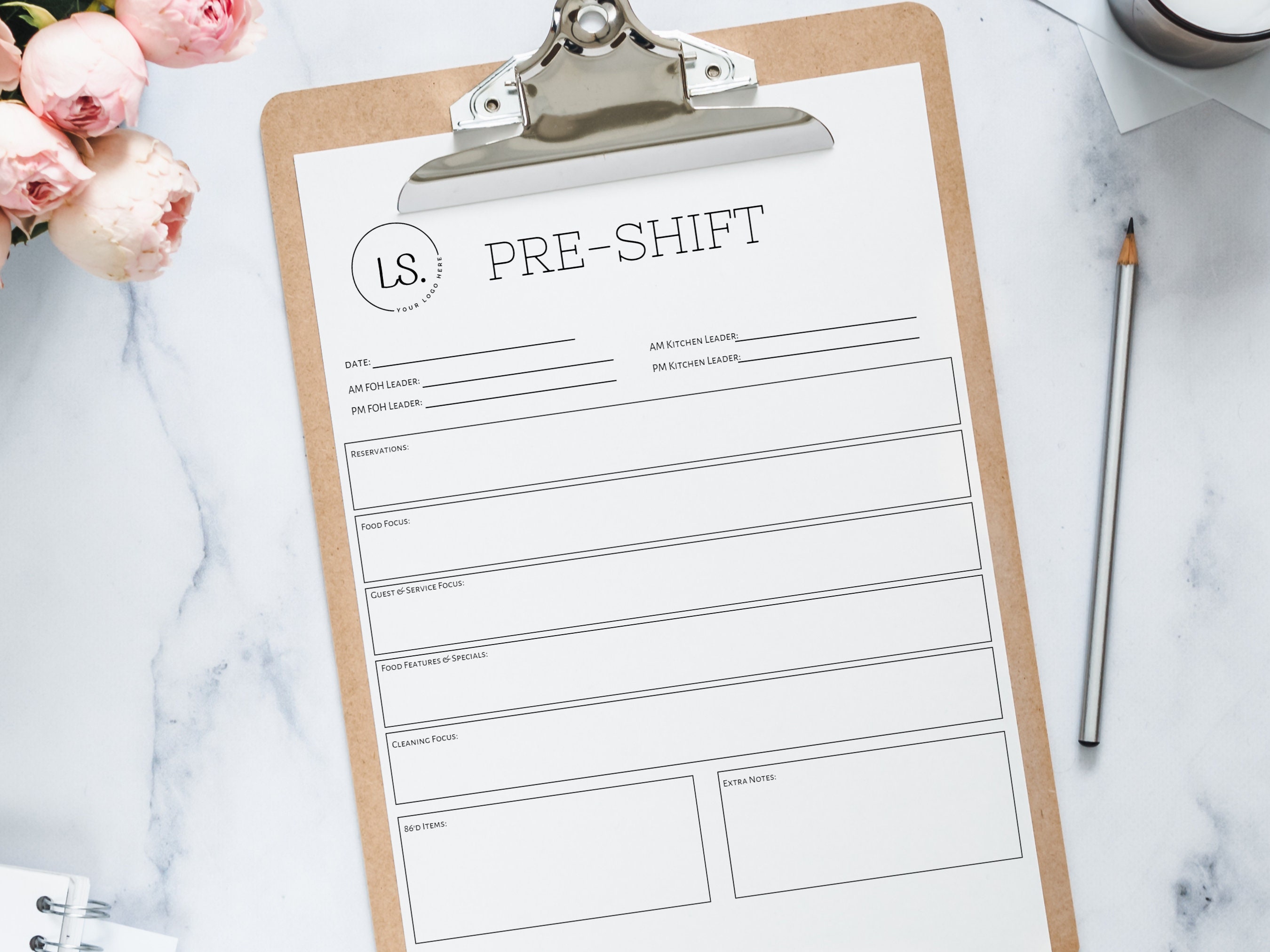 Preshift for Restaurants, Editable Pre Shift Template, Restaurant Preshift for Restaurants, Editable Pre Shift Template, Restaurant
