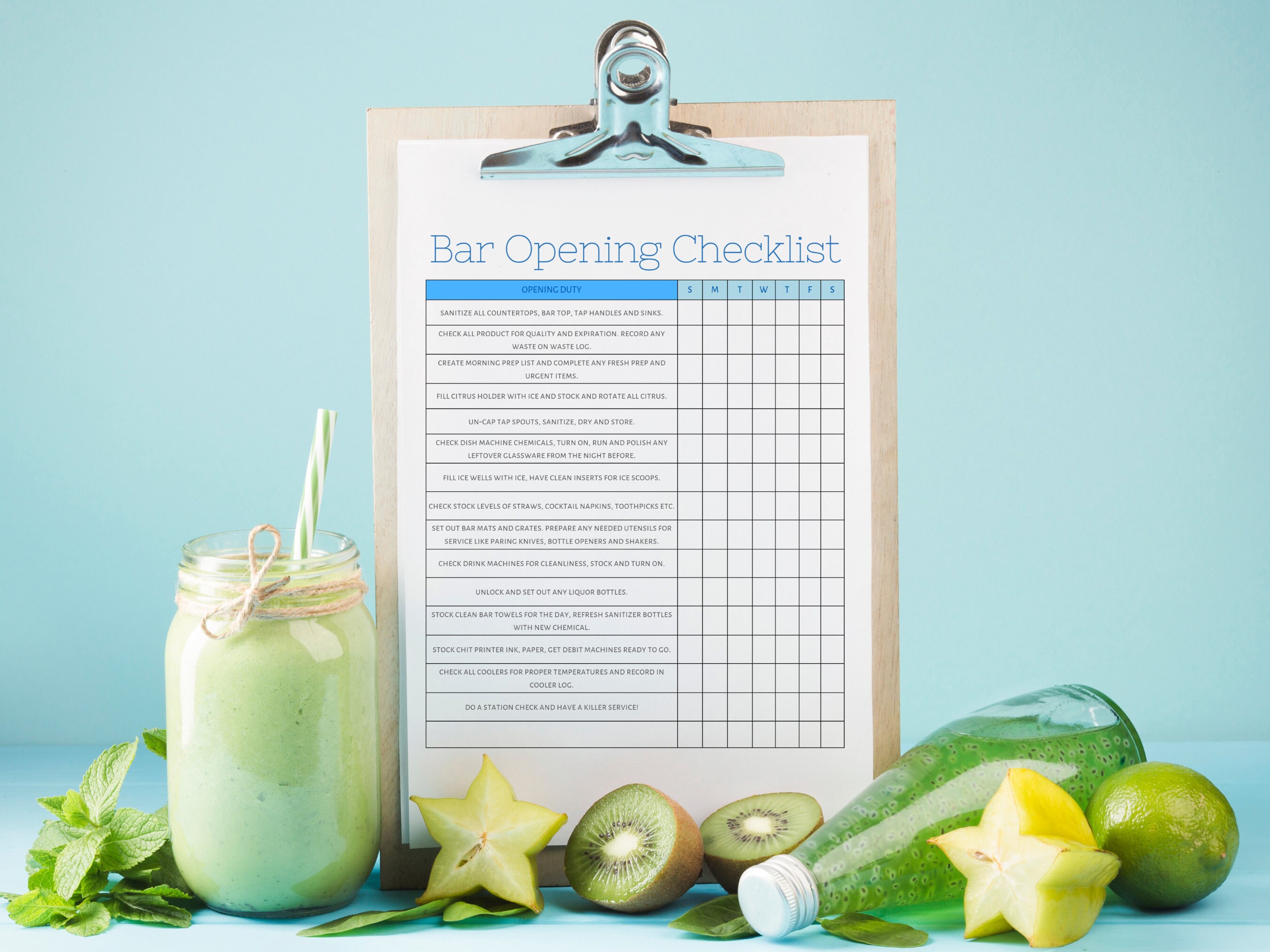 Bar Opening Checklist Restaurant Bar Cleaning List Bar Etsy