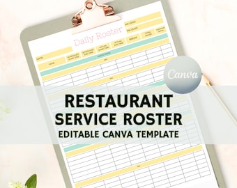 Small Daily Restaurant Schedule, Daily Service Roster for Restaurants, Server Daily Schedule, Edit with Canva, Editable Restaurant Template