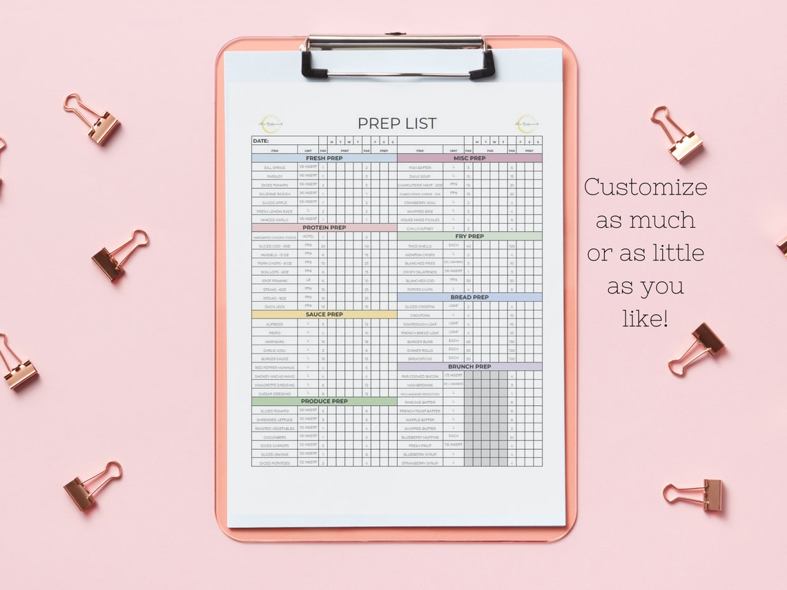 Prep & Par List Template Food Prep List Prep List Template Etsy