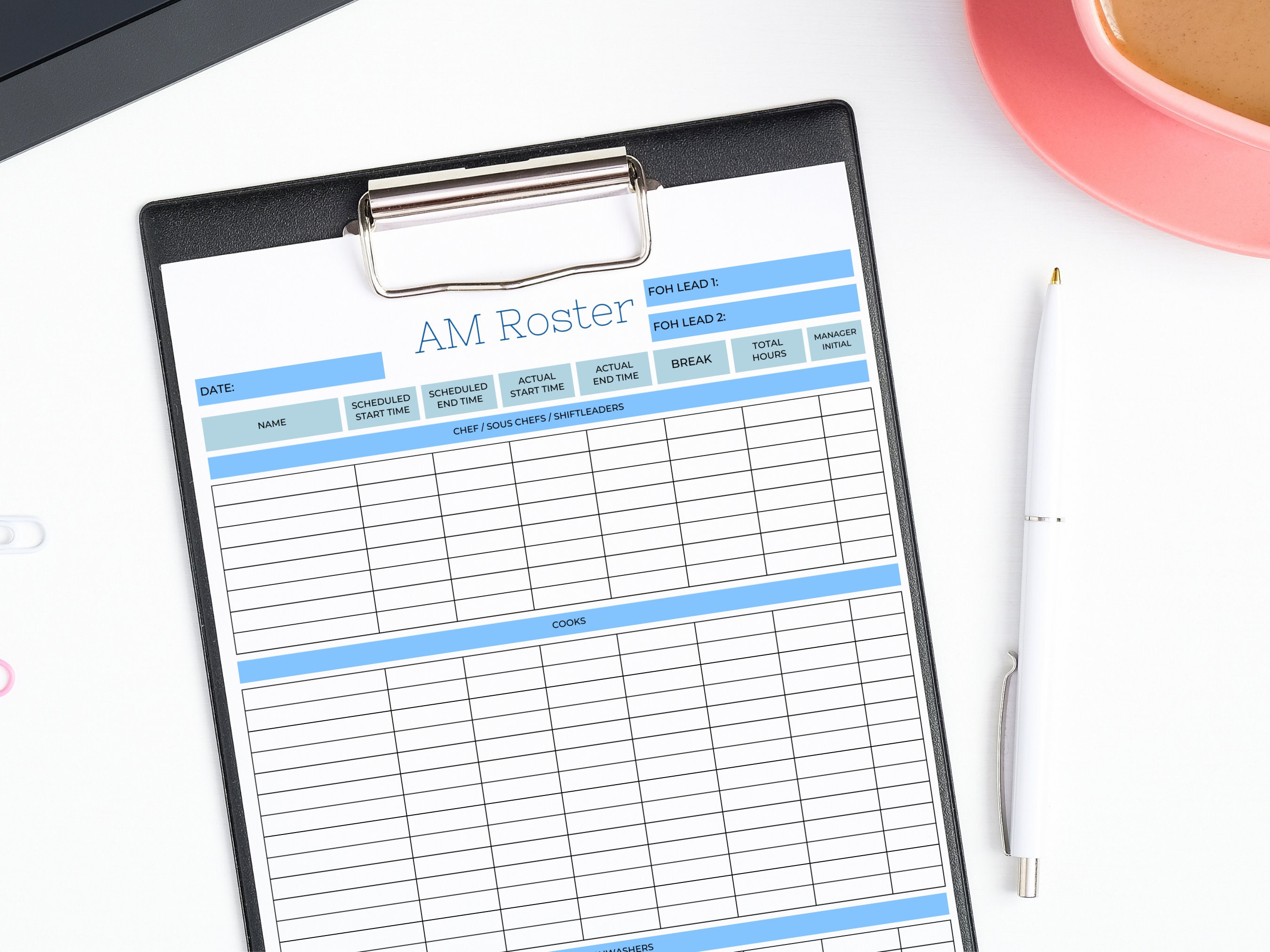 Kitchen Roster, Daily Kitchen Schedule, Large Restaurant Daily Roster ...