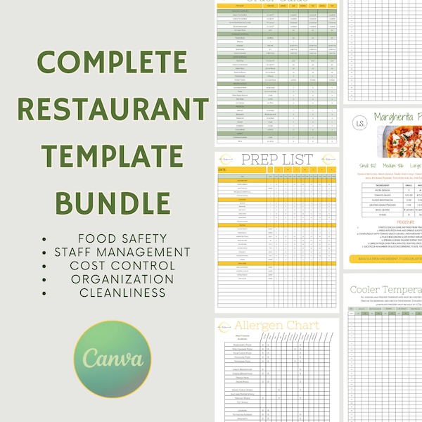 Restaurant Operations Template Bundle, Cost Control, Inventory Management, Cleaning Checklists, Recipe Templates, Par Lists, & More