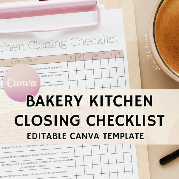 Bakery Closing Checklist, Editable Template for Bakeries, Bakery Nightly Routine, Edit Free with Canva, Bakery Daily Operations, Bakery List