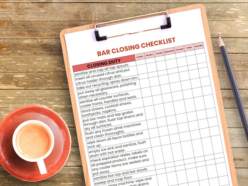 Bar Checklist Bundle, Editable Templates for Bartenders, Opening