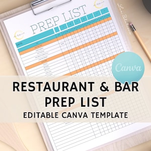 Liste de préparation et de préparation pour les cuisines, liste de préparation des aliments, modification gratuite avec Canva, versions imprimées et écrites incluses, téléchargement immédiat, modèle vierge