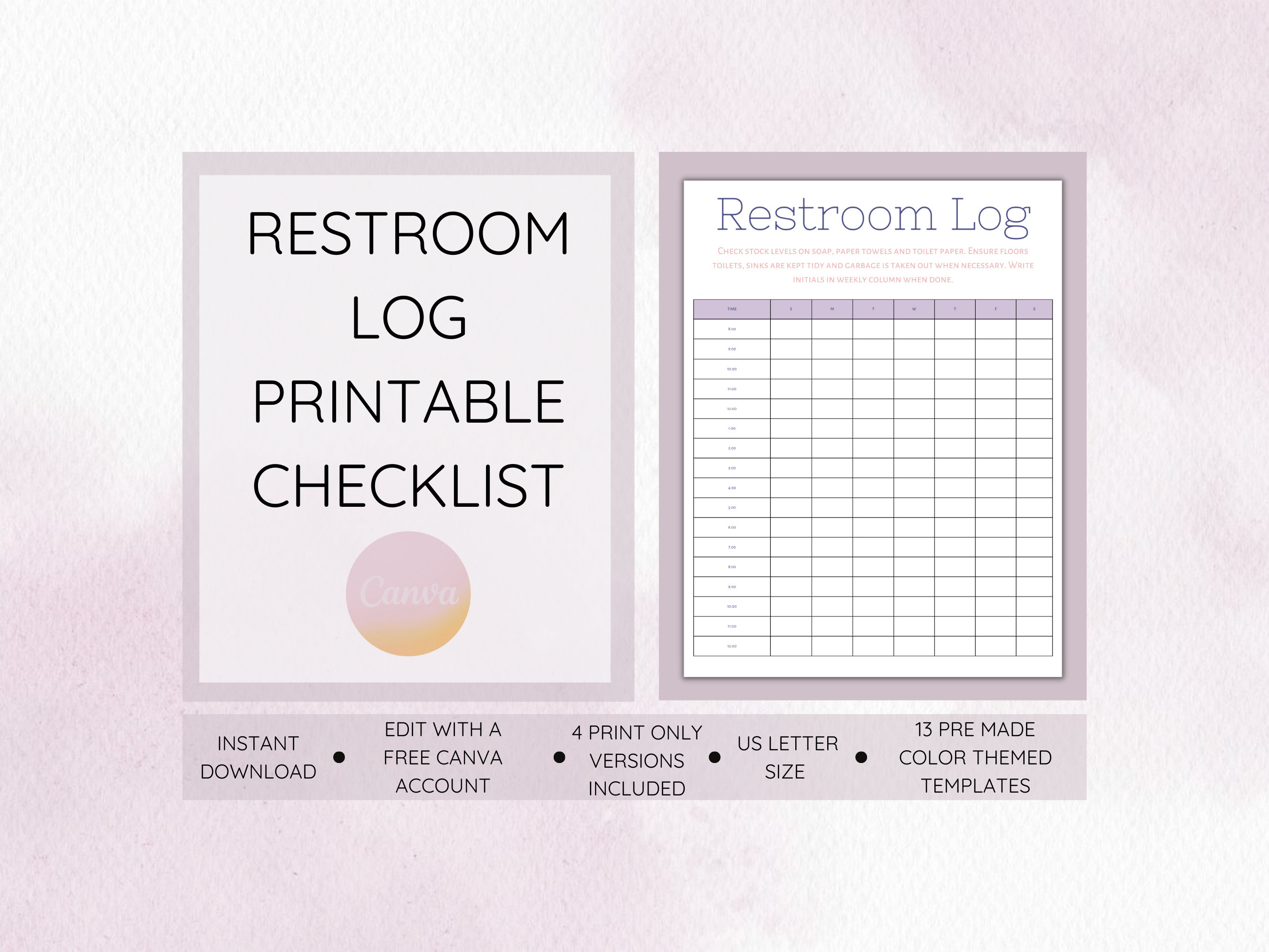 Bathroom Log Restroom Checklist Editable Template Washroom Etsy Bathroom Log Restroom Checklist Editable Template Washroom Etsy