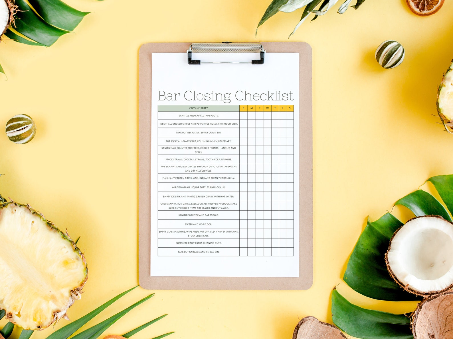 Bar Closing Checklist Restaurant Bar Cleaning List Bar Etsy