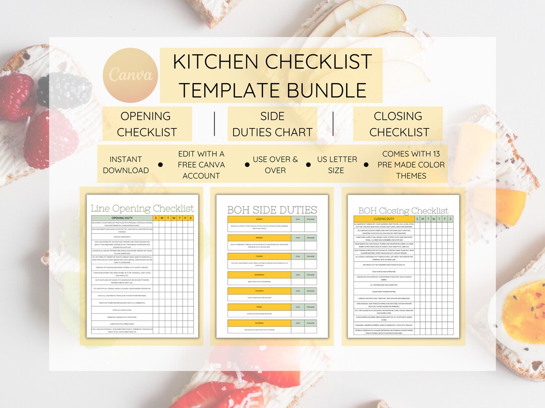 Restaurant Kitchen Template Bundle BOH Cleaning Checklists Etsy
