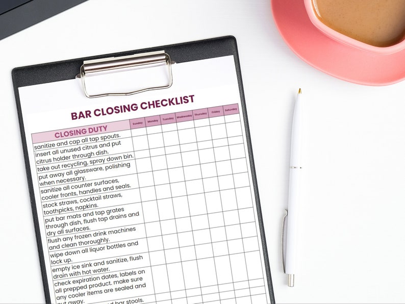 Bar Checklist Bundle, Editable Templates for Bartenders, Opening