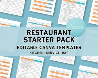 Restaurant Templates Starter Pack, Server, Kitchen, Bar, Opening, Closing, Side Duty Checklists, Edit Free with Canva, Instant Download