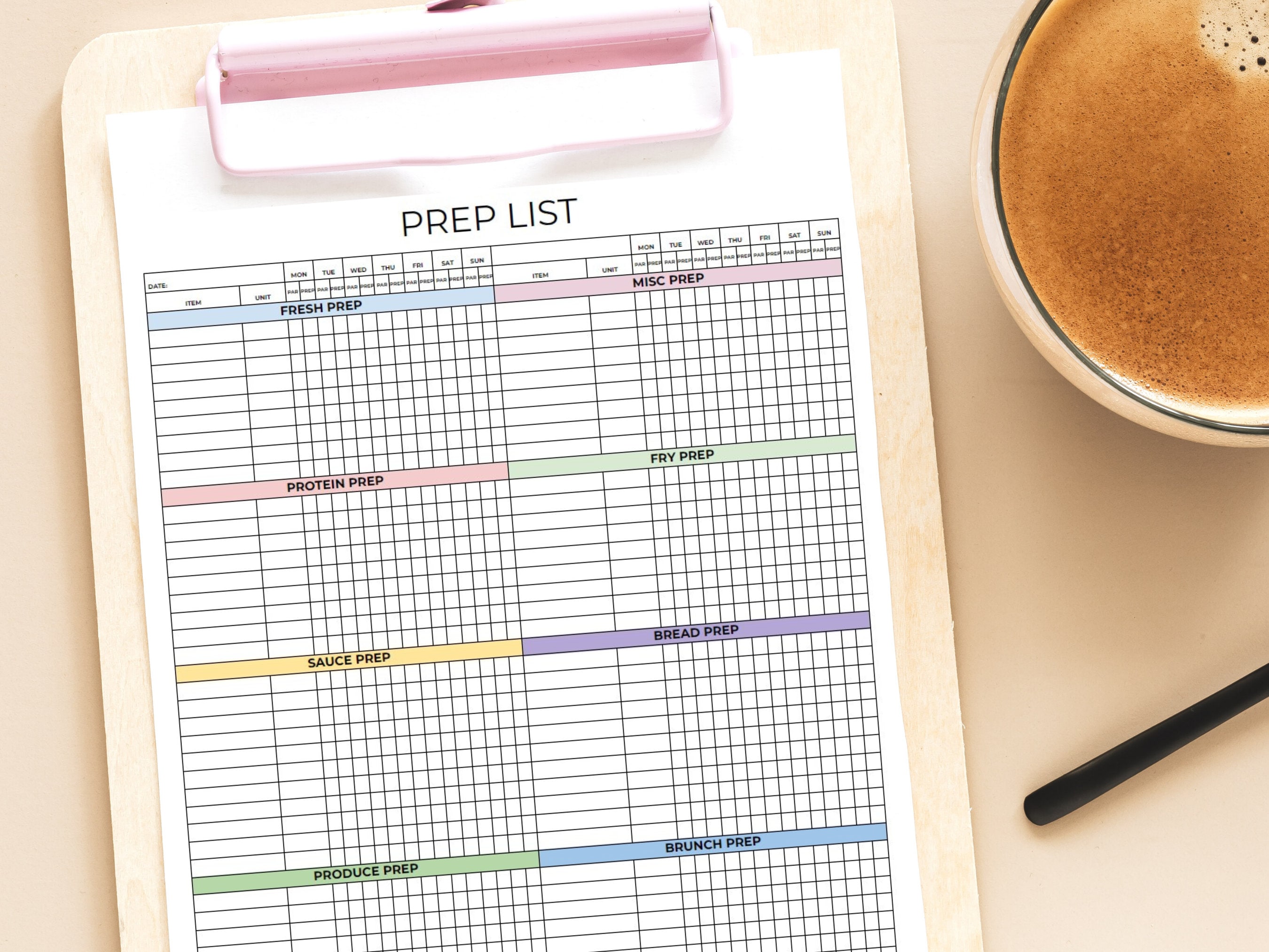 Prep & Par List Template, Food Prep List, Prep List Template, Editable Prep & Par List Template, Food Prep List, Prep List Template, Editable