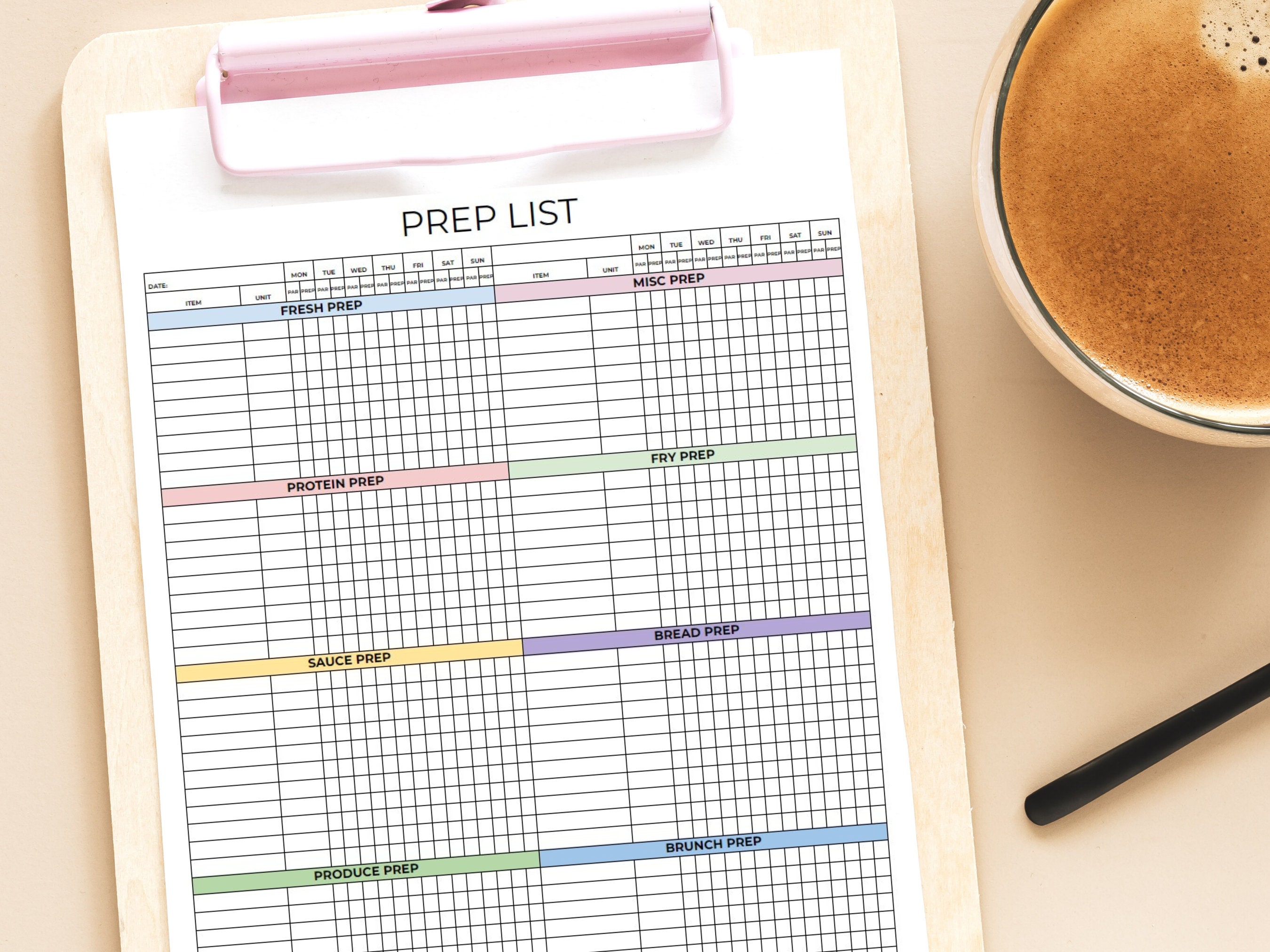 Prep Par List Template Food Prep List Prep List Template Editable Prep Par List Template Food Prep List Prep List Template Editable