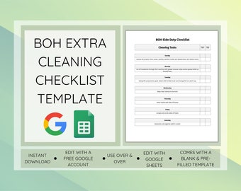 BOH Extra Cleaning Checklist, Kitchen Side Duty Checklist Template, Editable Kitchen Template, Edit with Google Sheets, Google Docs