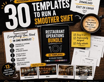 Vorlagenpaket für den Restaurantbetrieb, Kostenkontrolle, Bestandsführung, Reinigungs-Checklisten, Rezeptvorlagen, Par-Listen und mehr