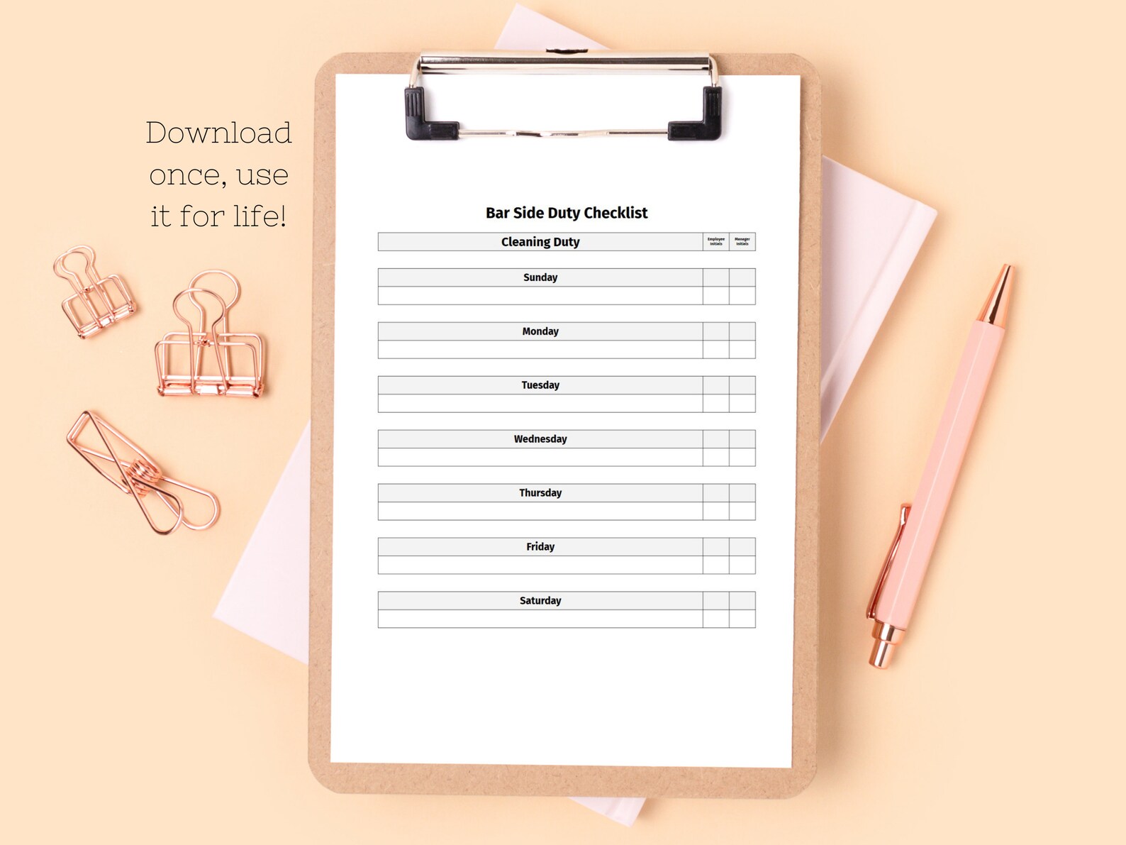 Bar Side Work Checklist Bartender Cleaning Checklist Etsy